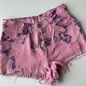 Vintage Levi’s 501 pink dyed high waist shorts